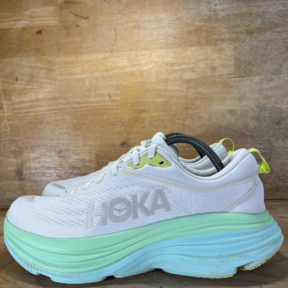 Hoka One One Bondi 8 REFLECTIVE Womens Sz 10.5 Running Shoes Sneakers White Blue - Picture 4 of 12